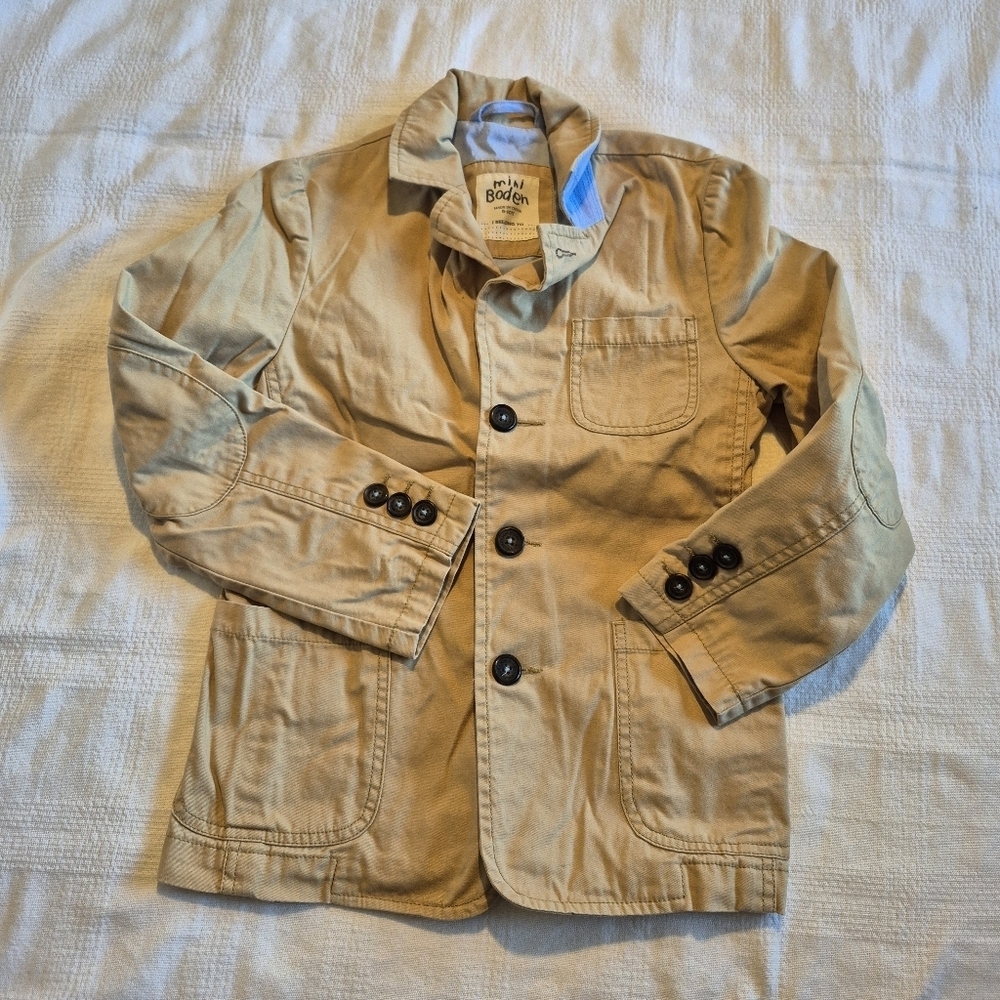 Mini Boden boys size 9-10 years tan 3 button blazer with 3 pockets, VGUC